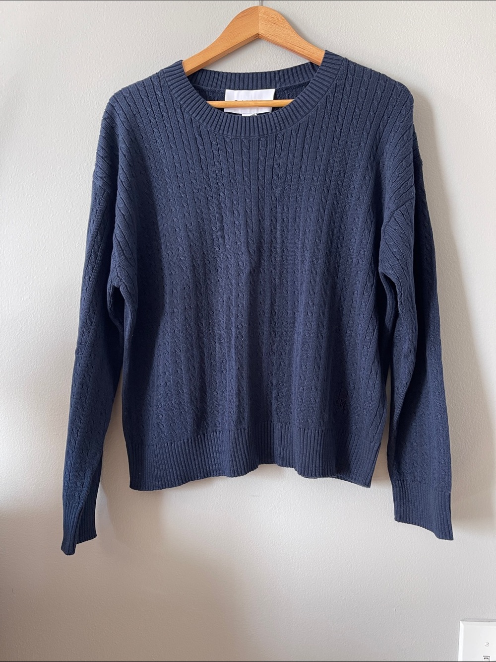 Calvin Klein Classic 100% cotton Navy Cable-Knit Crewneck Sweater Navy XL